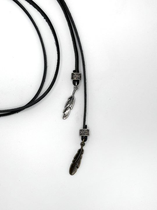 leather necklace for women "feathers Black"