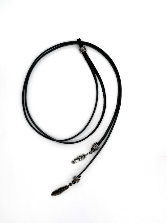 leather necklace for women "feathers Black"